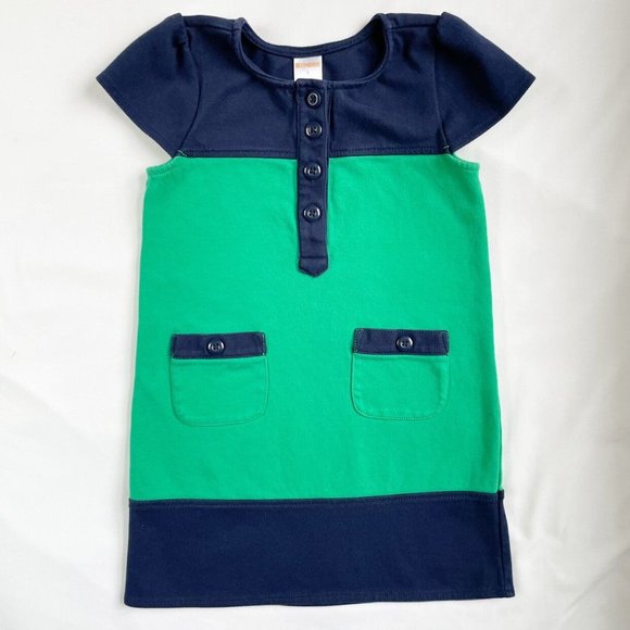 Gymboree Green And Navy Blue Mod Color Block Shift Dress Kids Size 5 - Picture 1 of 6